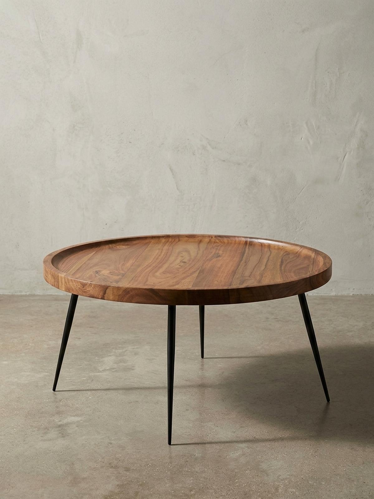 COUCHTISCH Industrial-Stil Rund, Holzplatte und Metallbeine, Handgefertigt, Pflegeleicht - Schwarz/Braun, Holz/Metall (75/75/39cm) - KADIMA DESIGN