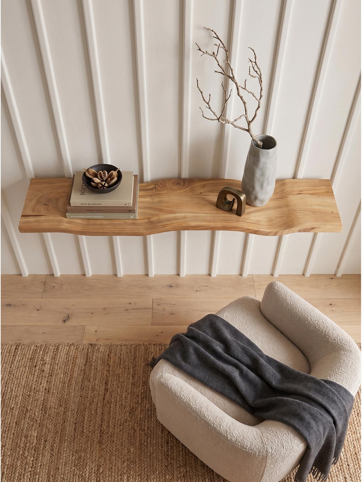 WANDREGAL LEVANTO, Akazie Massivholz, handgefertigt, 100 x 20 x 2,5 cm - Akaziefarben, Holz (100/2.5/20cm) - KADIMA DESIGN