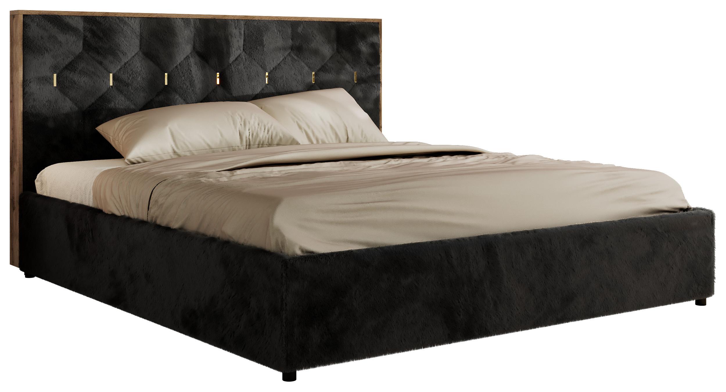 POLSTERBETT LARINO CLASSIC 140/200 - Schwarz Plüsch - Pocket Matratze - Schwarz, Textil (140/200cm) - MKS