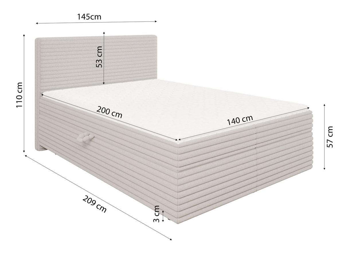 BOXBETT Roma 140/200 cm Hellgrau Plüschcord - Hellgrau/Schwarz, Holz/Kunststoff (140/200cm) - S-Style
