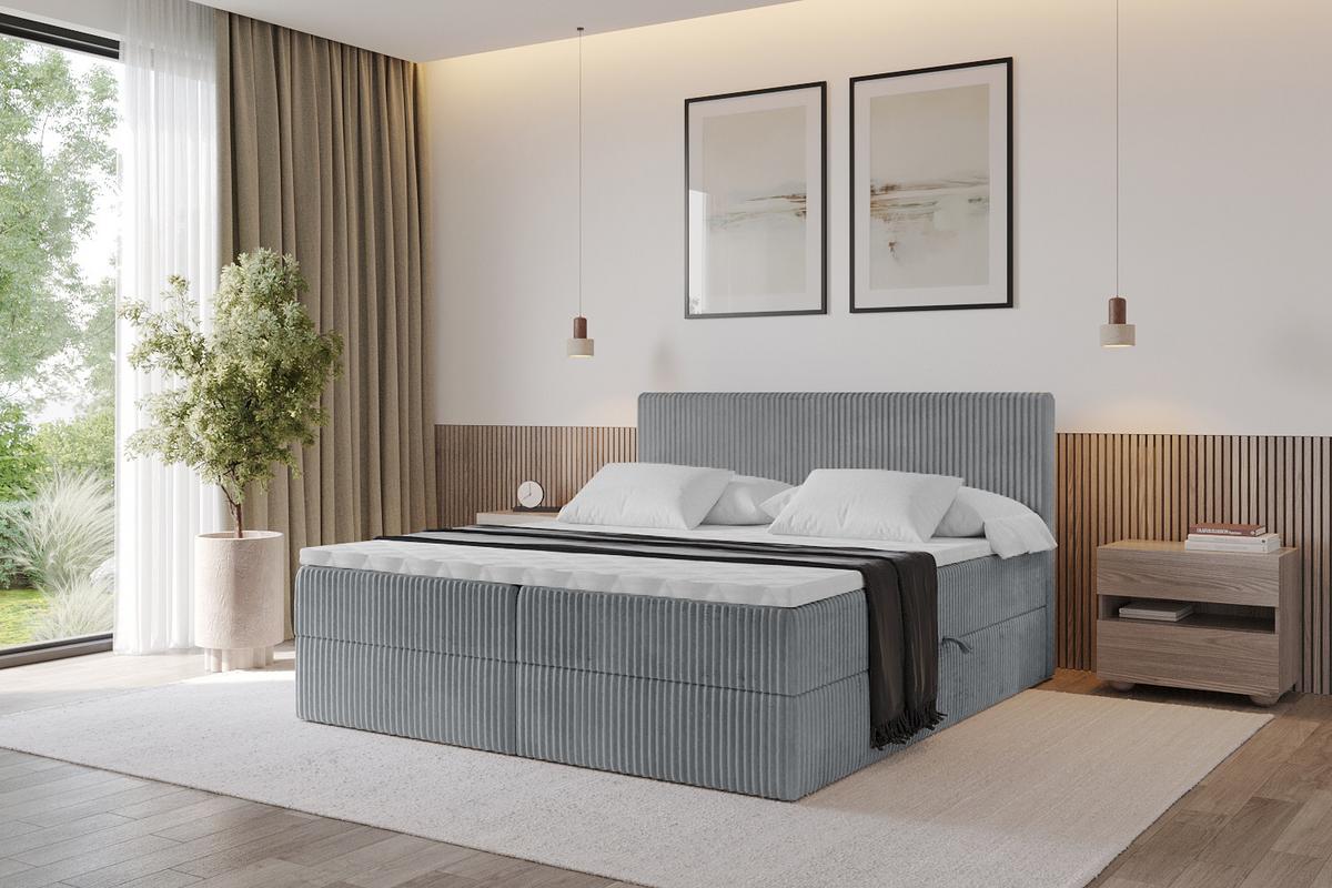 BOXBETT mit Matratze H3 und Lattenrost - TOLO - 180x200 Cord - Dunkelgrau - Dunkelgrau, Holzwerkstoff/Kunststoff (180/200cm) - ALTDECOR