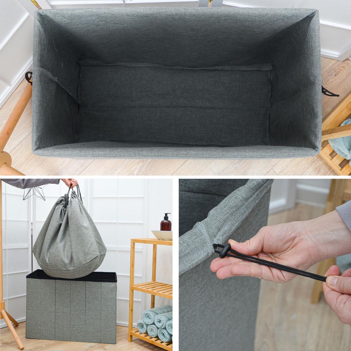 WÄSCHEKORB 85 Liter Faltbar mit Wäschesack 62x31 cm Grau - Grau, Kunststoff (31/45/62cm) - Dunedesign