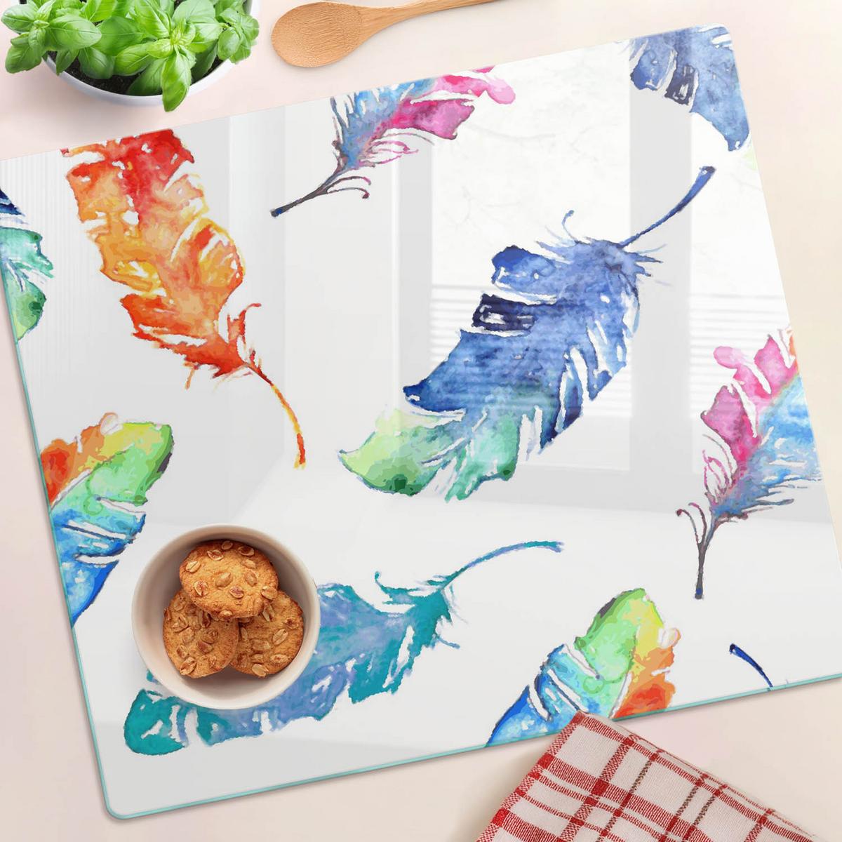 GLASPLATTE 60x52 cm Bunte Federn - Multicolor, Glas (60/0.4/52cm) - TULUP