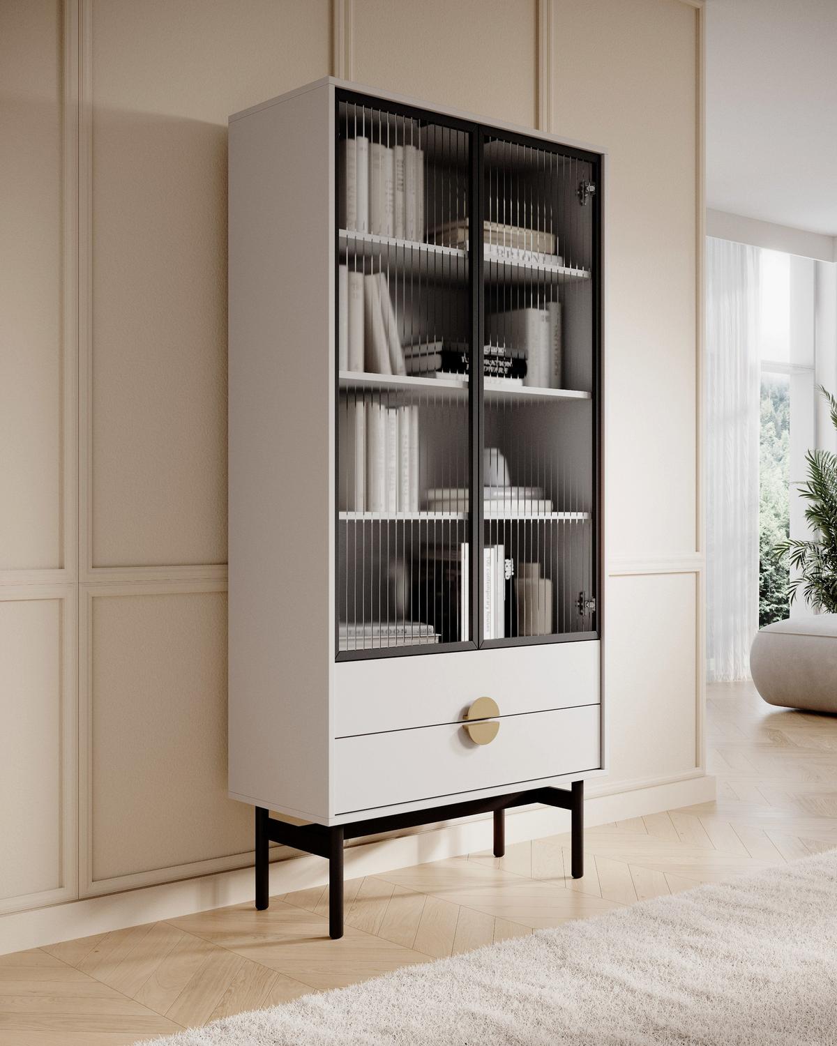 VITRINE Stoon II Weiß 175 cm - Goldfarben/Schwarz, Holzwerkstoff/Metall (85.5/179/41cm) - Selsey