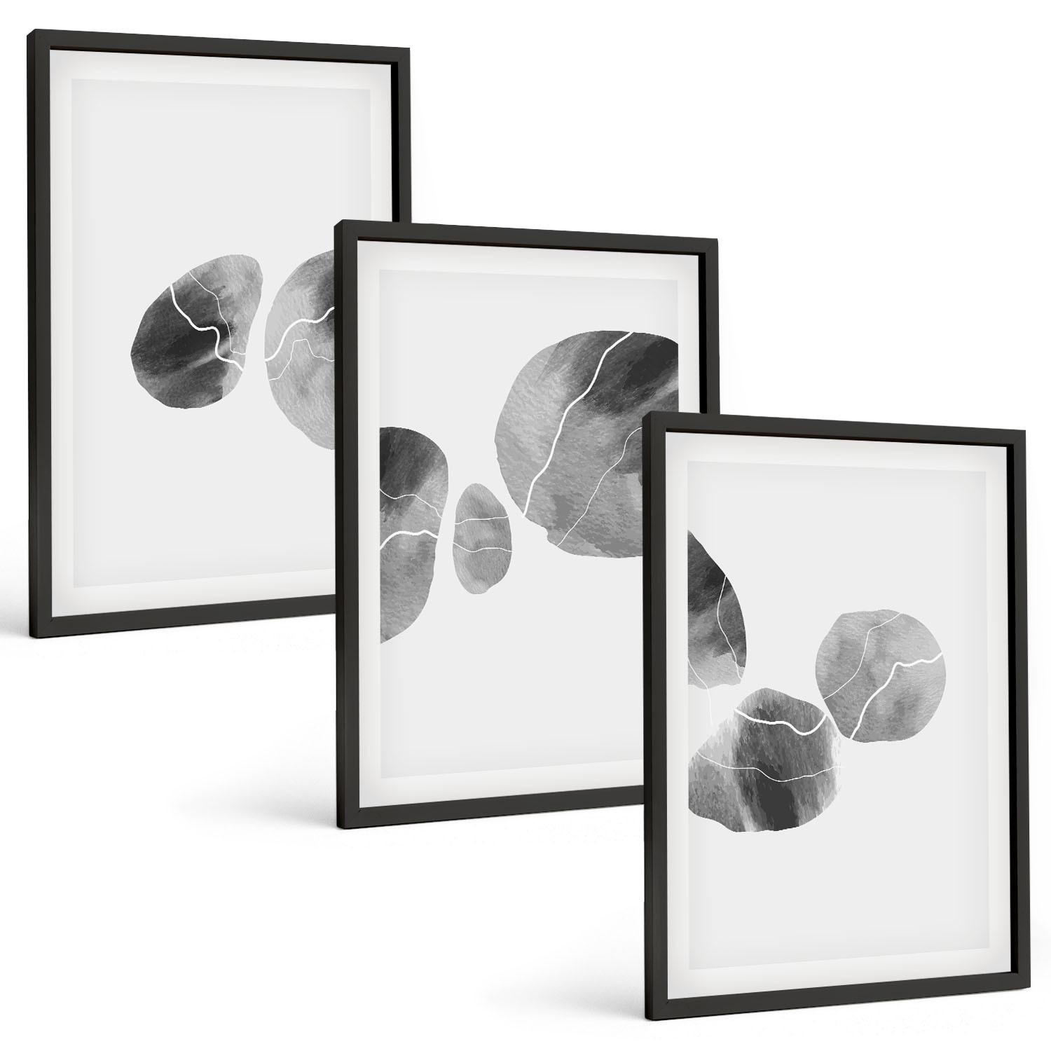 BILDER SET 3er Set - 40x60 cm Schwarzer Rahmen - Abstrakte Kunst, Farbspritzer - Schwarz, Kunststoff (40/60cm) - TULUP