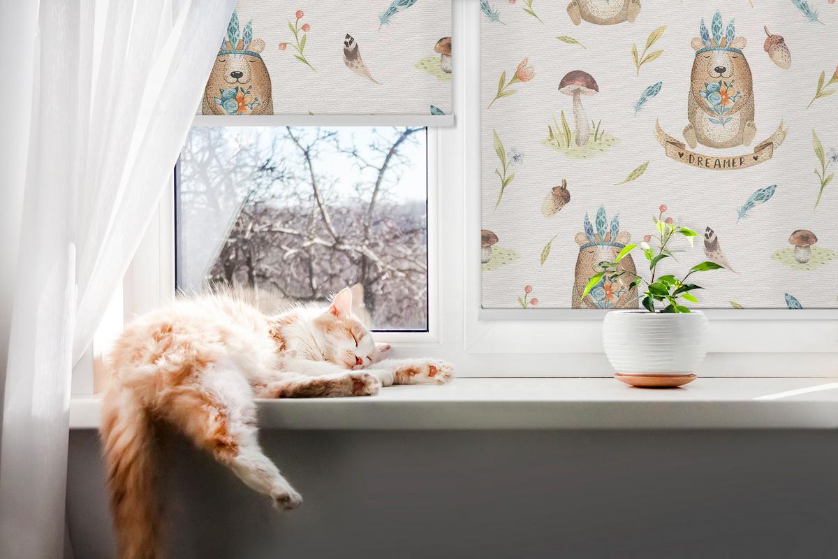 INNENROLLO - Fensterrollo - Rollo - 70x140 cm - Teddybären und Pflanzen - Braun, Kunststoff (70/140/0.5cm) - TULUP