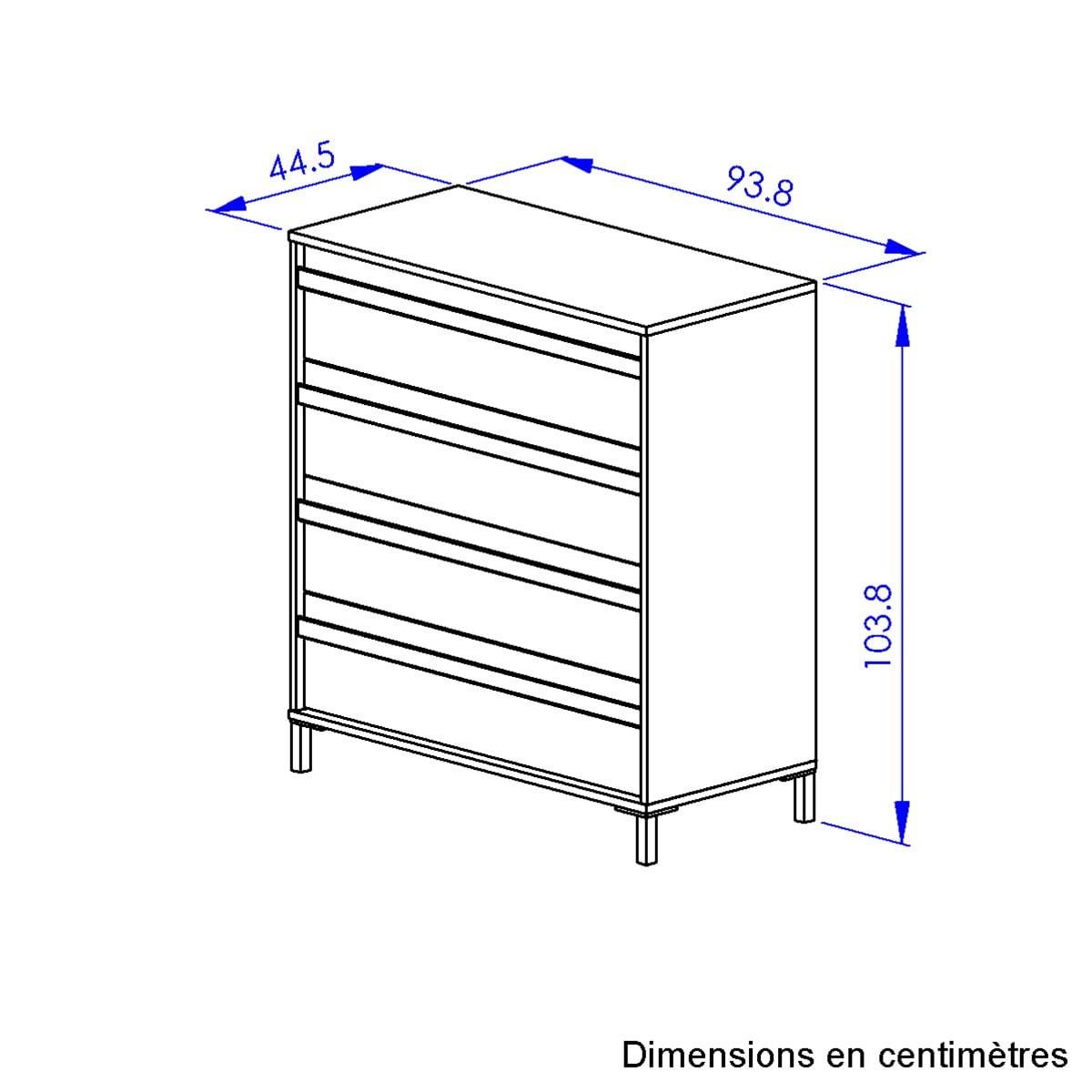 KOMMODE 4 Schubladen MIMIZAN - Französische Herstellung - 94/45/104 cm - Eichefarben, Holzwerkstoff (45/104/97cm) - Calicosy