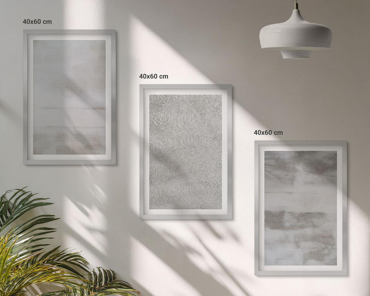 BILDER SET 3er Set - 40x60 cm Silberner Rahmen - Moderne minimalistische Texturen - Silberfarben, Kunststoff (40/60cm) - TULUP