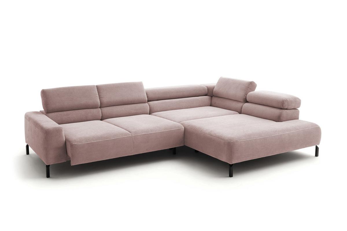 ECKSOFA DELIA Pink Cord Relaxfunktion - Schwarz/Rosa, Textil/Metall (276/219cm) - KAWOLA