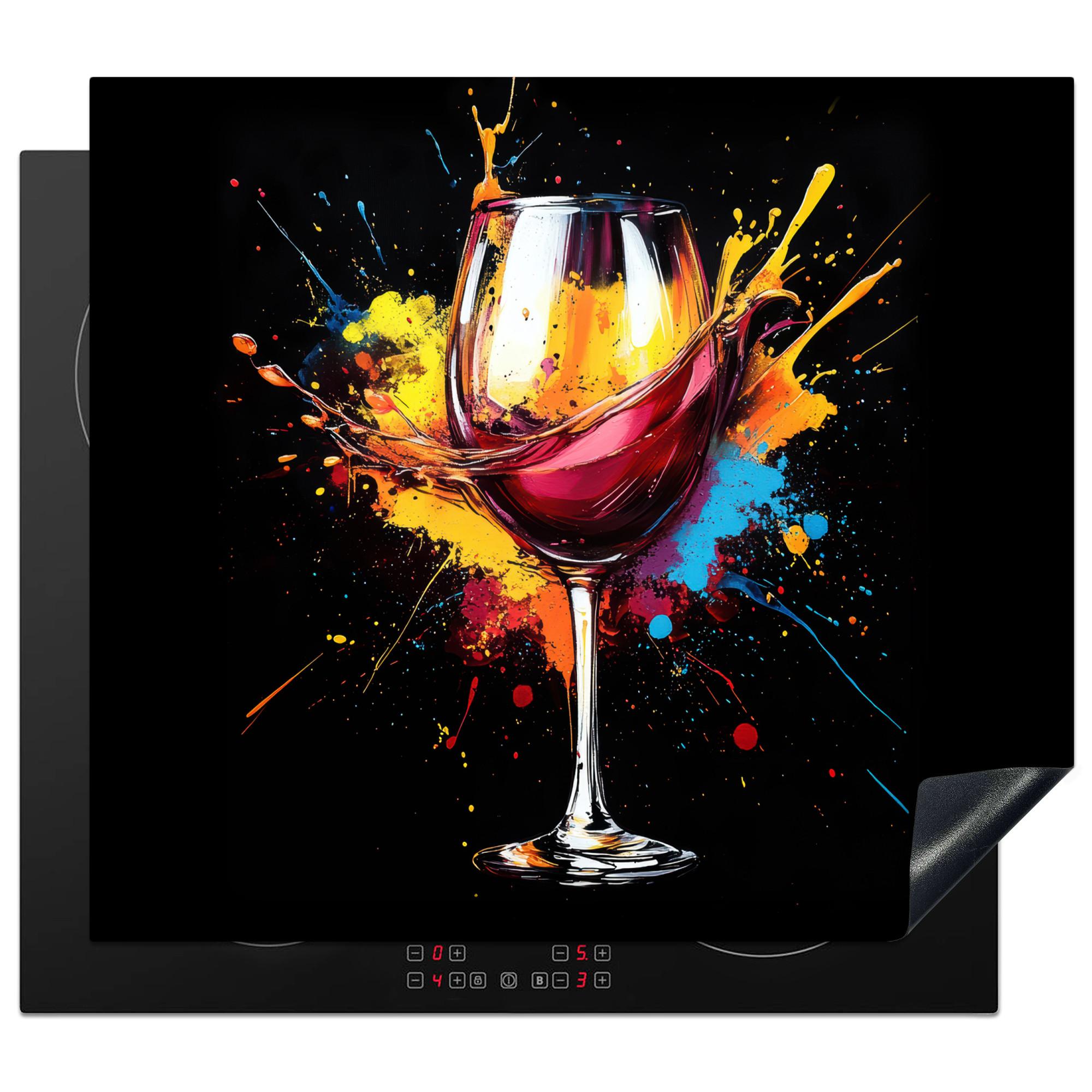 HERDABDECKPLATTE Wein - Glas - Graffiti - Getränk - Rot - Farbe Abdeckung Ceranfeld 59x51 cm - Weinrot, Kunststoff (59/51/0.2cm) - MuchoWow