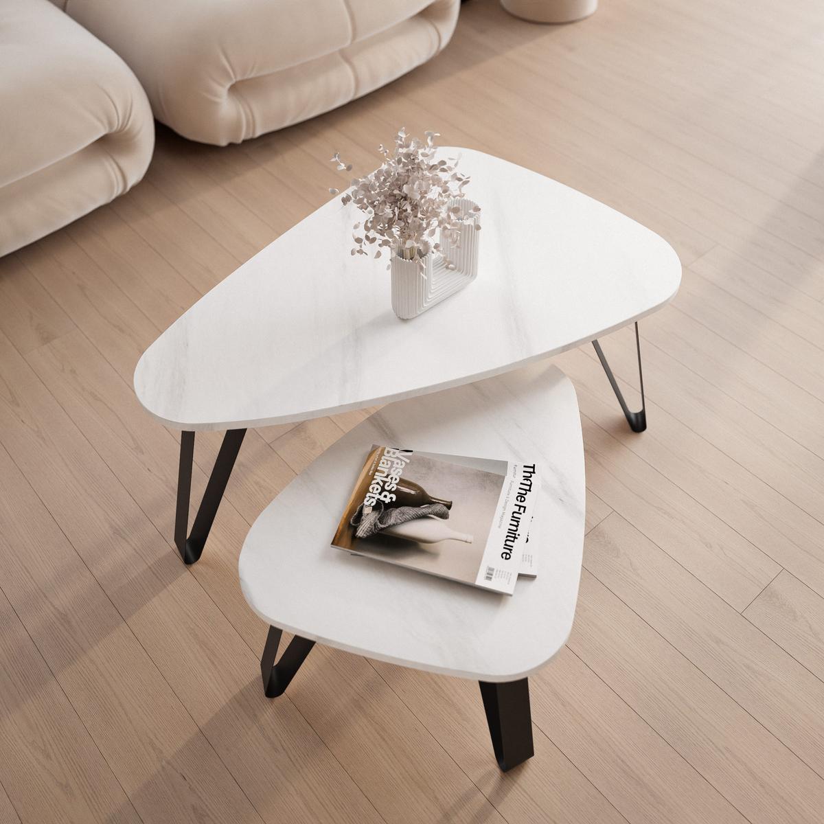 SATZTISCH NOA Stahlgestell, Freiform, Schwarz / Bianco Marmor - Perlmutt/Schwarz, Holzwerkstoff/Metall (94/60/42cm) - Idohome