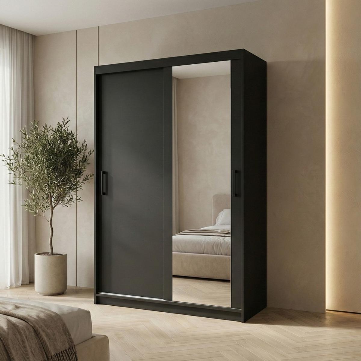 SCHWEBETÜRENSCHRANK Hela mit 2 Türen. 100 cm, Schwarz - Schwarz, Holzwerkstoff (100/205/60cm) - Beautysofa