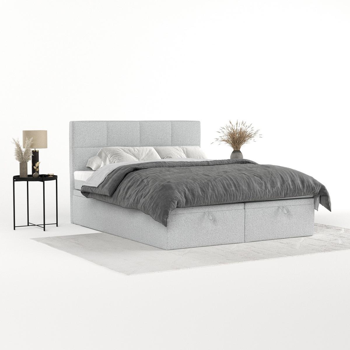 BOXBETT Tessa 180/200 cm Hellgrau im Riva Stoff - Hellgrau/Schwarz, Holz/Holzwerkstoff (180/200cm) - AltaBeds