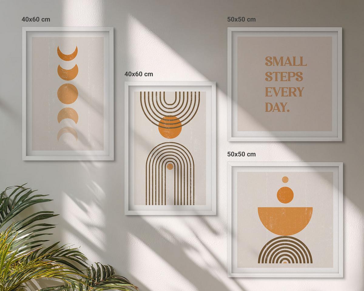 BILDER SET 4er Set - 50x50 cm & 40x60 cm Weißer Rahmen - Minimalistische Boho-Muster - Weiß, Kunststoff (50/50cm) - TULUP