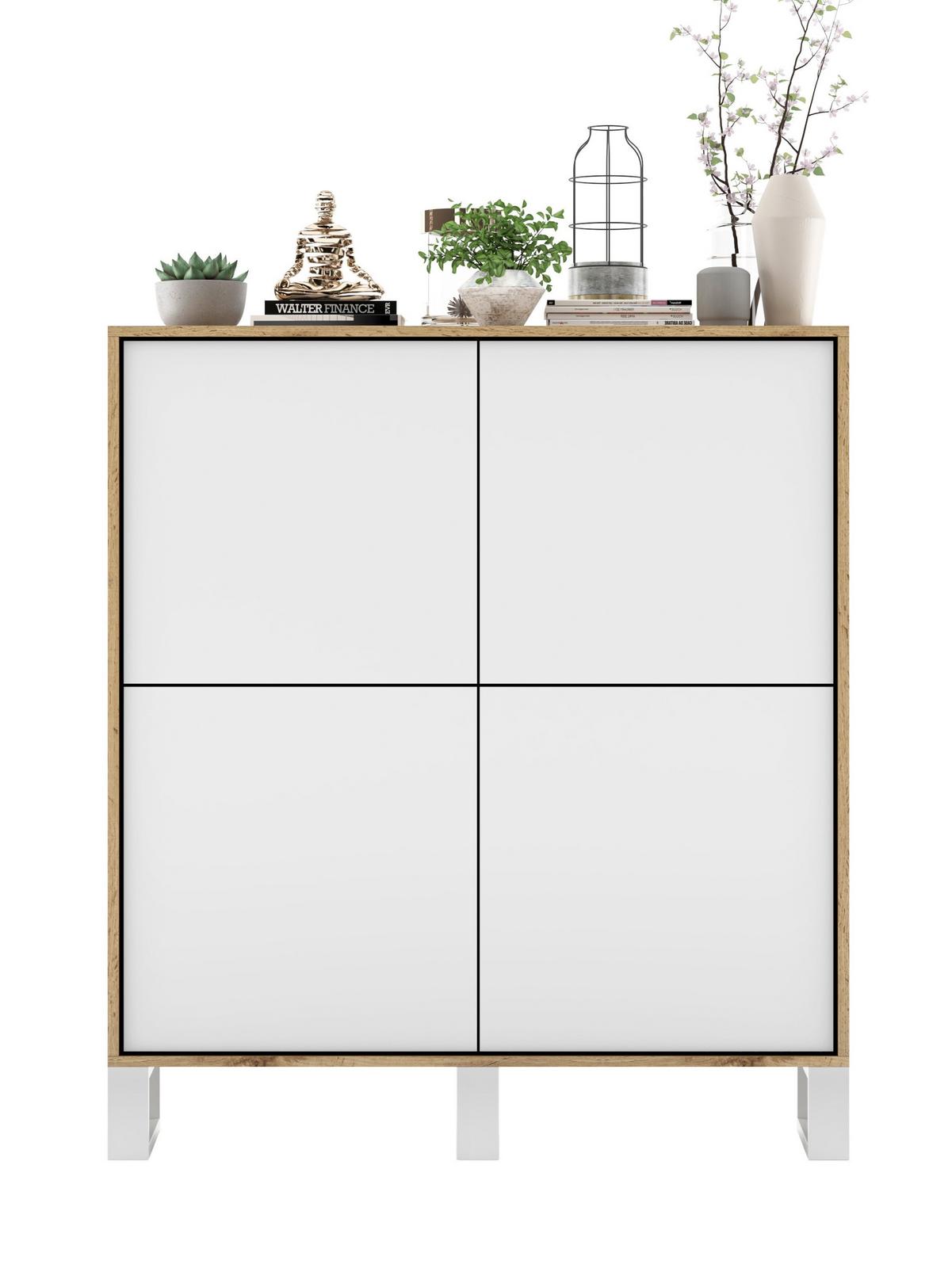 KOMMODE Apollo 4D Eiche wotan Weiß Matt mit metallbeinen 113 cm - Weiß, Holzwerkstoff/Metall (113/127/35cm) - Meble Lindner