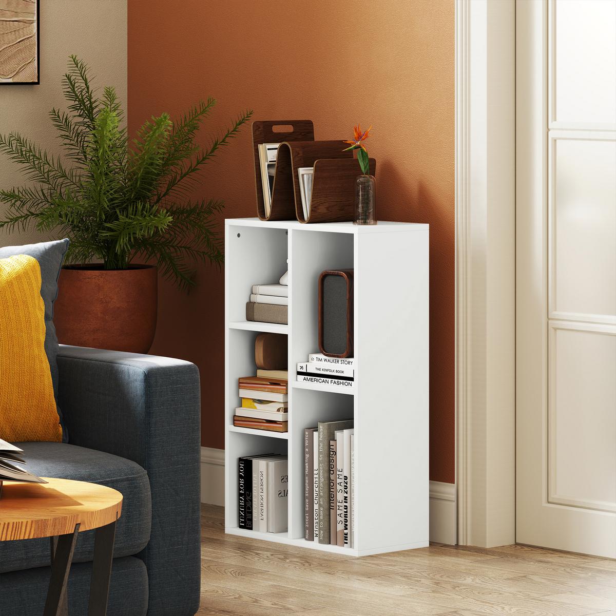 BÜCHERREGAL, Standregal mit 5 Ebenen, Aufbewahrungsregal, für Wohnzimmer - Weiß, Karton (24/80/50cm) - HOMCOM