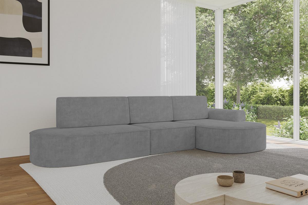 ECKSOFA mit Schlaffunktion Ottomane RECHTS MARI L2-S 368X167X85 Grau Velours - Anthrazit/Schwarz, Holzwerkstoff/Kunststoff (167/368cm) - ALTDECOR