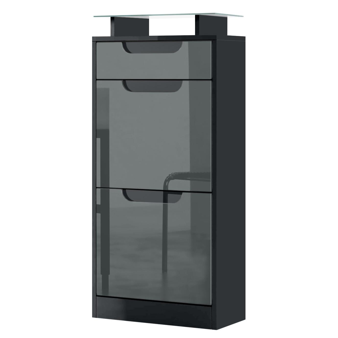 SCHUHSCHRANK Fiesta Grau Hochglanz / Schwarz Hochglanz - Grau, Holzwerkstoff (46/104/23cm) - Vladon