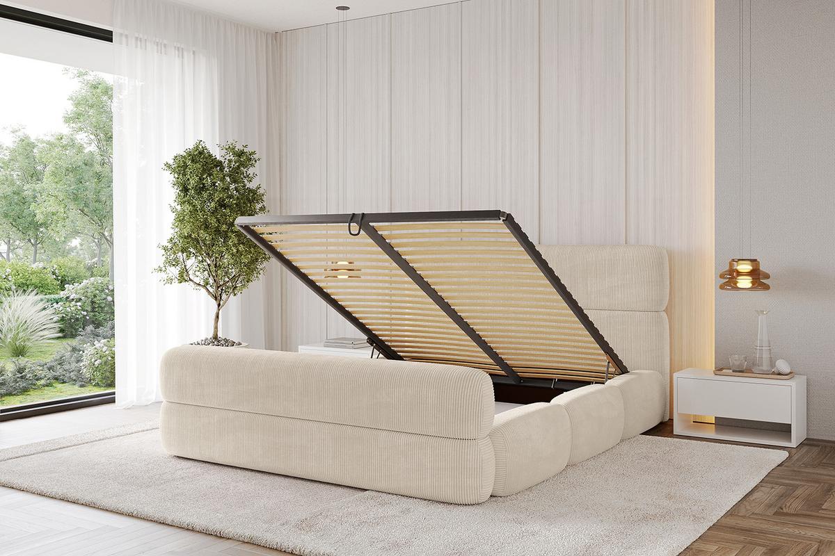 POLSTERBETT mit Bettkasten, Fußteil und Lattenrost, Boxbett ohne Matratze - ELVA-Z 180x200 Beige - Creme, Holzwerkstoff/Textil (180/200cm) - ALTDECOR