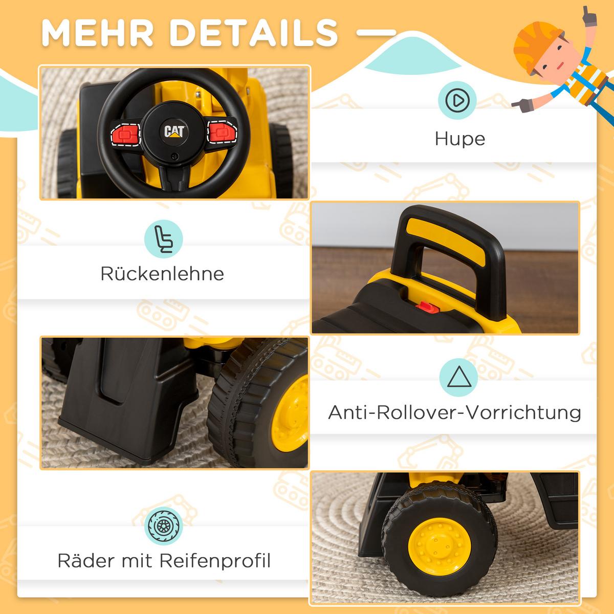 SITZBAGGER, Rutscherfahrzeug mit steuerbarer Schaufel, Aufsitzbagger, Rutschauto - Gelb, Kunststoff (85/27.5/47.5cm) - HOMCOM