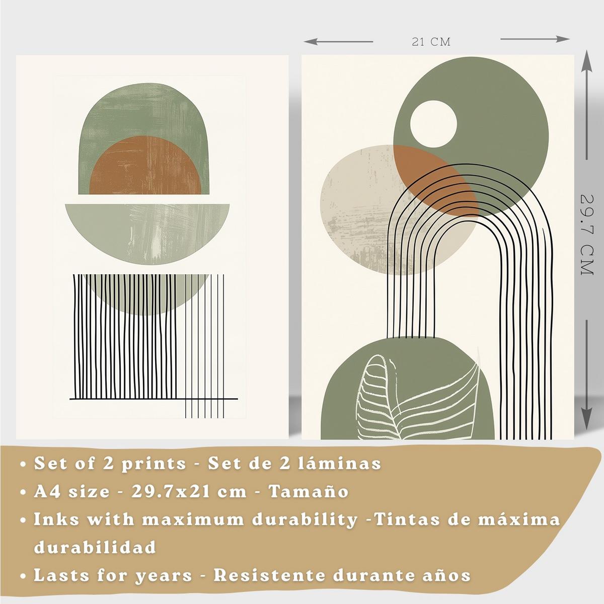 POSTER 3er Kunstdruck-Set Wandbilder Abstrakt Grün modern Wohnzimmer Deko, Schlafzimmer, Küche, Badezimmer Weißer Rahmen A4 - Weiß, Papier (29.7/1/21cm) - Nacnic
