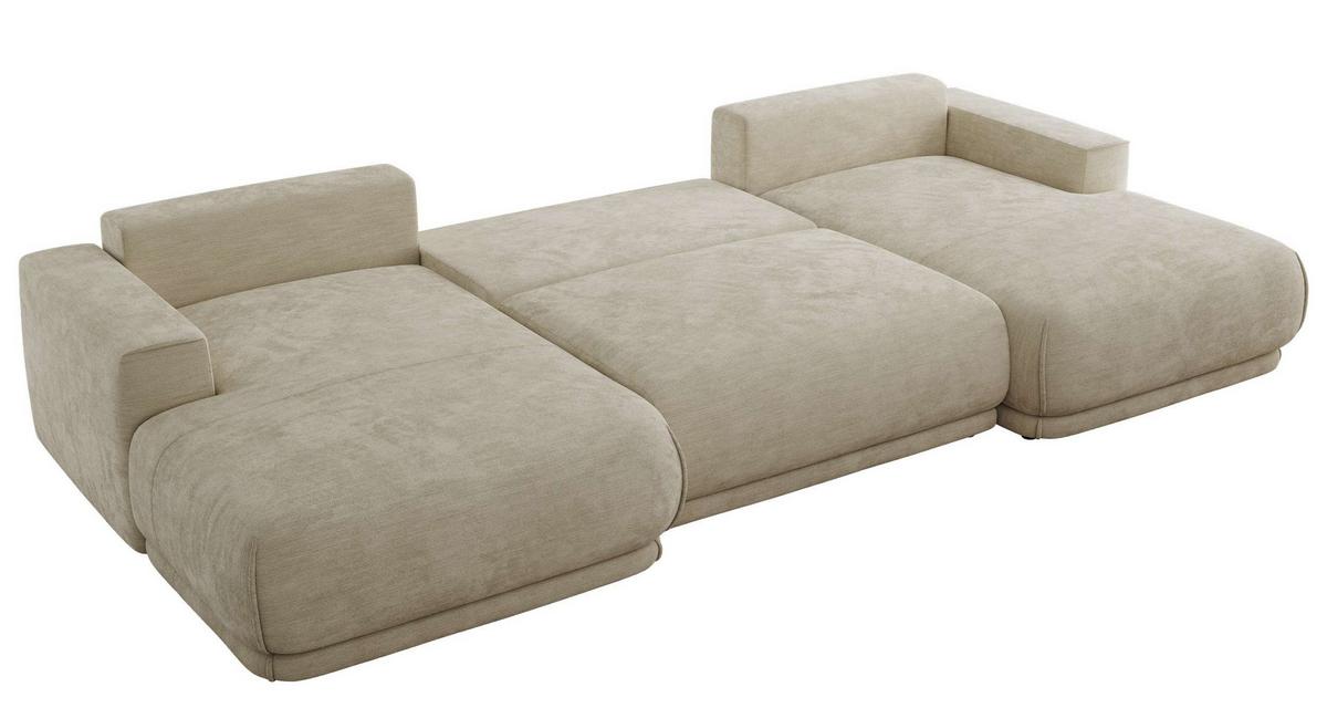 WOHNLANDSCHAFT RINA U Beige Schenille glatt - Beige/Schwarz, Kunststoff/Textil (360/85/170cm) - MKS