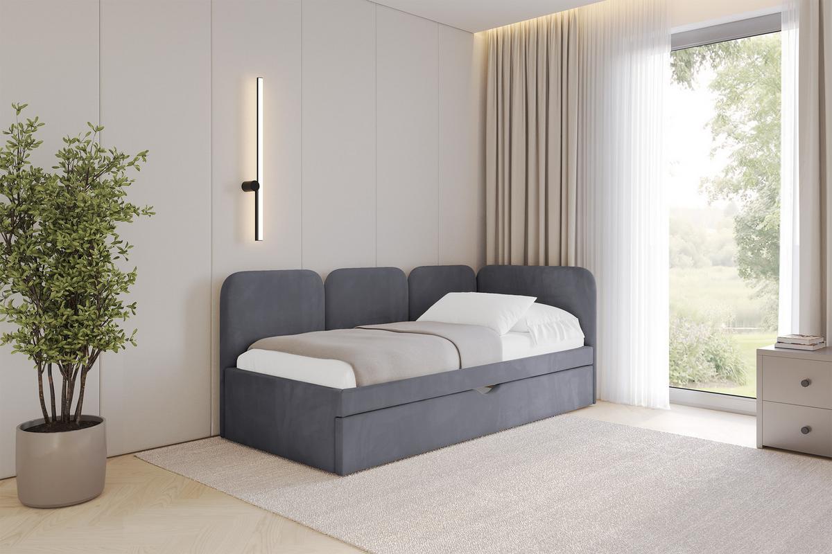 EINZELLBETT Jugendbett mit Bettkasten, Links - ALVY 100x200 Dunkelgrau - Dunkelgrau, Holzwerkstoff/Textil (100/200cm) - ALTDECOR
