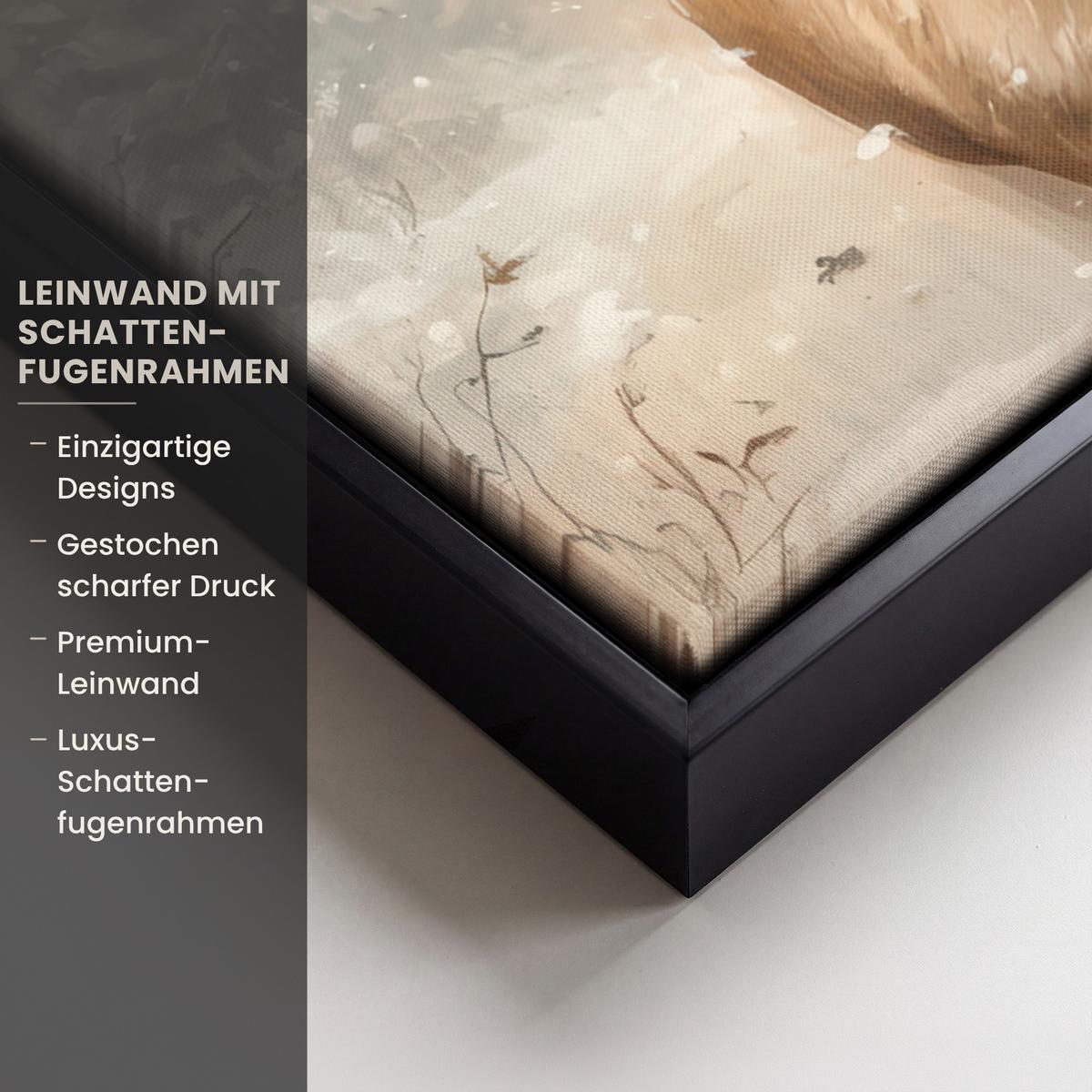 LEINWAND Bilder mit Rahmen - Weihnachten - Rentier - Winter - Kranz - 50x70 - Naturfarben, Textil (50/70cm) - MuchoWow