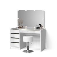 SCHMINKTISCH Imola Weiß/Gold mit LED Beleuchtung und Hocker - Goldfarben/Weiß, Holzwerkstoff (120/75/55cm) - Livinity®
