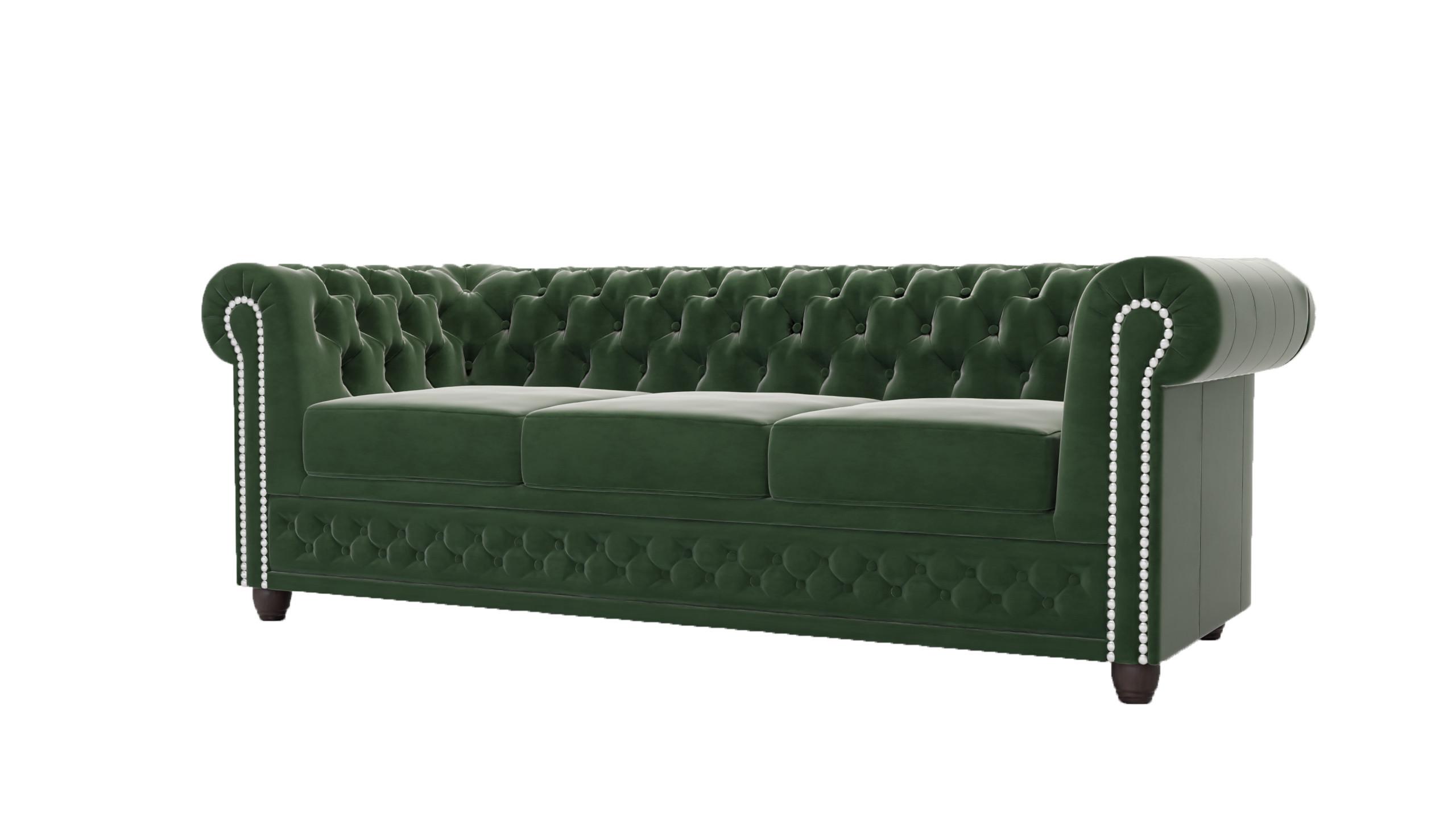 CHESTERFIELD-SOFA 3-Sitzer mit Schlaffunktion Nyx Flasche grün Samt - Smaragdgrün/Braun, Holz/Textil (203/28/86cm) - S-Style Möbel