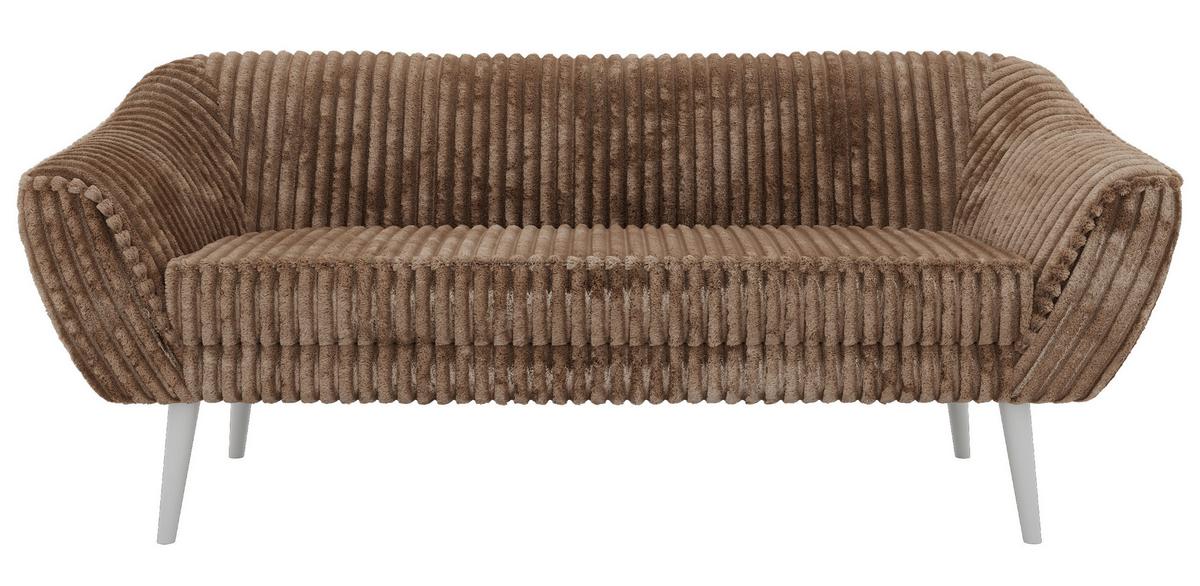 3-SITZER-SOFA PIRS - Braun Cord - Weiße Beine - Braun/Weiß, Holzwerkstoff/Textil (180/75/74cm) - MKS