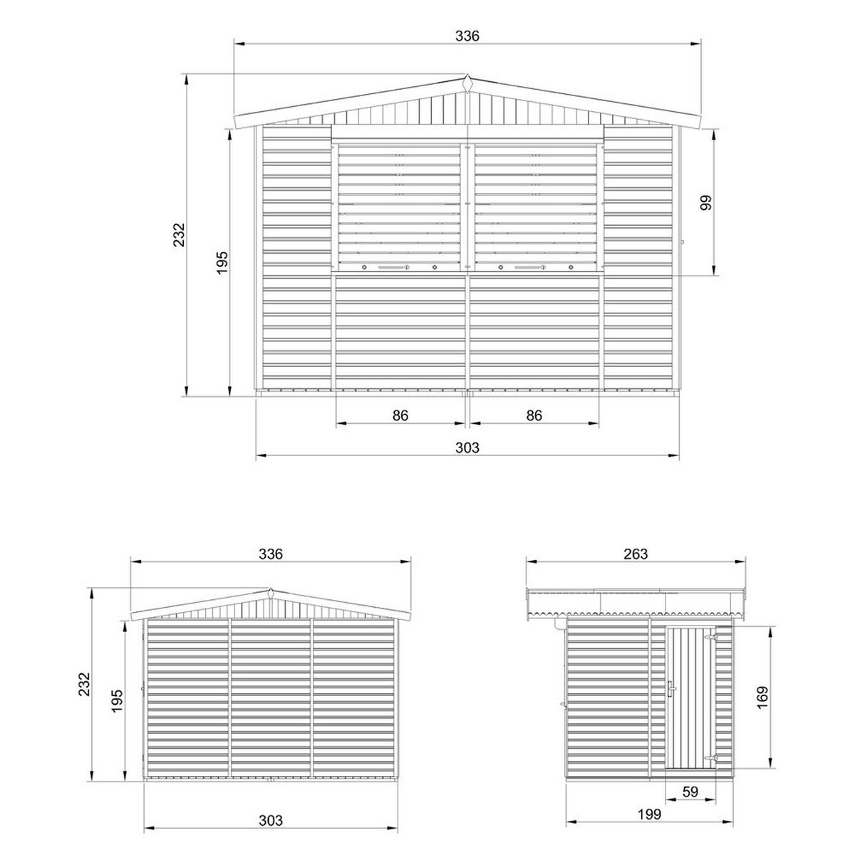 MARKTBUDE Holz M150Z Gartenhaus, Holz - 263 x 336 cm / 6 m2 - Beige, Holz (336/232/236cm) - Timbela
