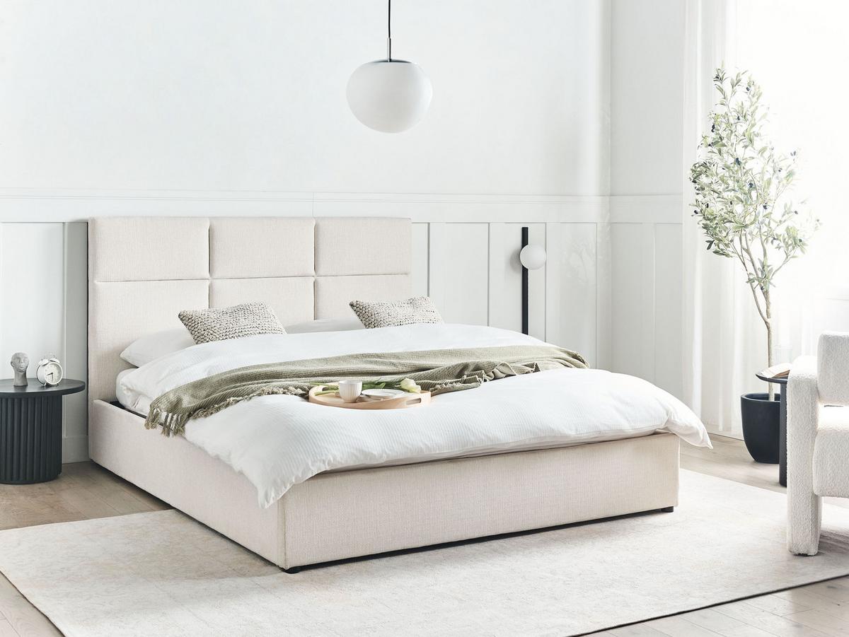 POLSTERBETT 160x200 cm Weiß Lagord - Creme, Textil (160/200cm) - Beliani