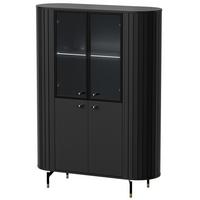 VITRINE Zalia mit Glastüren und Stauraum, mit LED-Beleuchtung, im Retro-Stil, 112 cm, Schwarz - Schwarz, Holzwerkstoff (112/155/40cm) - Beautysofa