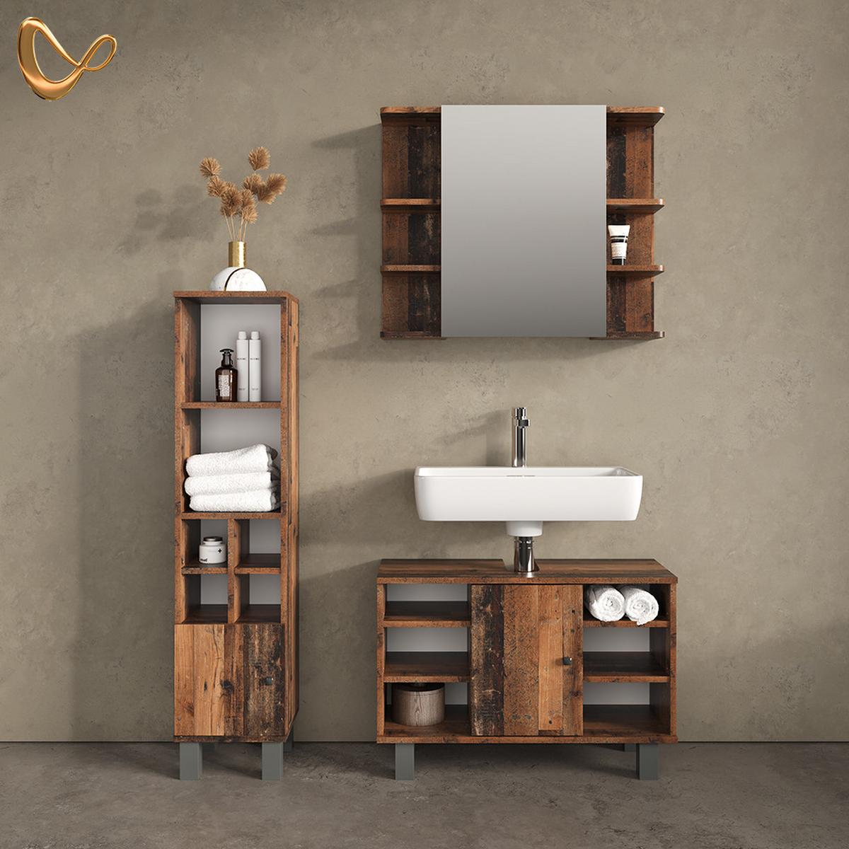 WASCHBECKENUNTERSCHRANK Fucino Antikholz 80 x 54 cm - Alteiche, Holzwerkstoff (80/54/32cm) - Livinity®