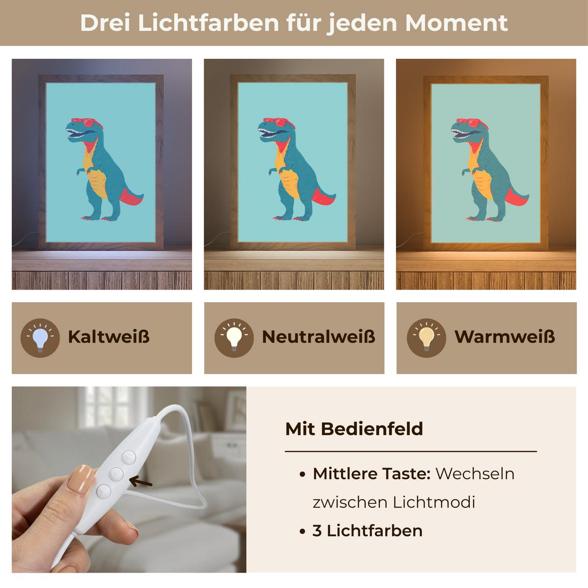 WANDLEUCHTE Dinosaurier - Blau - Sonnenbrille 20x30 cm - Hellblau, Holzwerkstoff (20/30/8cm) - OnlyWow