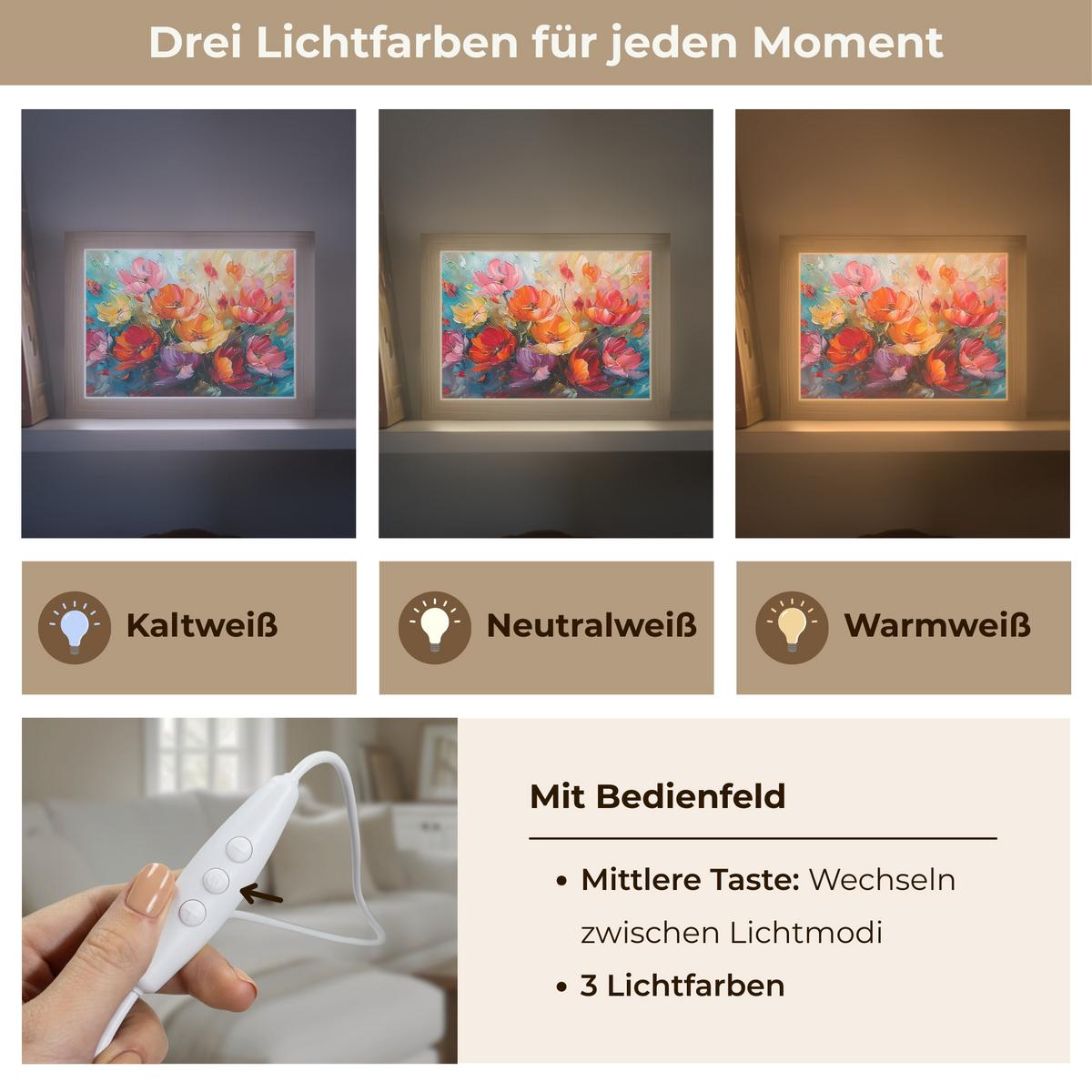 TISCHLEUCHTE Blumen - Bunt - Malerei - Abstrakt - Kunst 20x15 cm - Alufarben, Holzwerkstoff (8/20/15cm) - OnlyWow