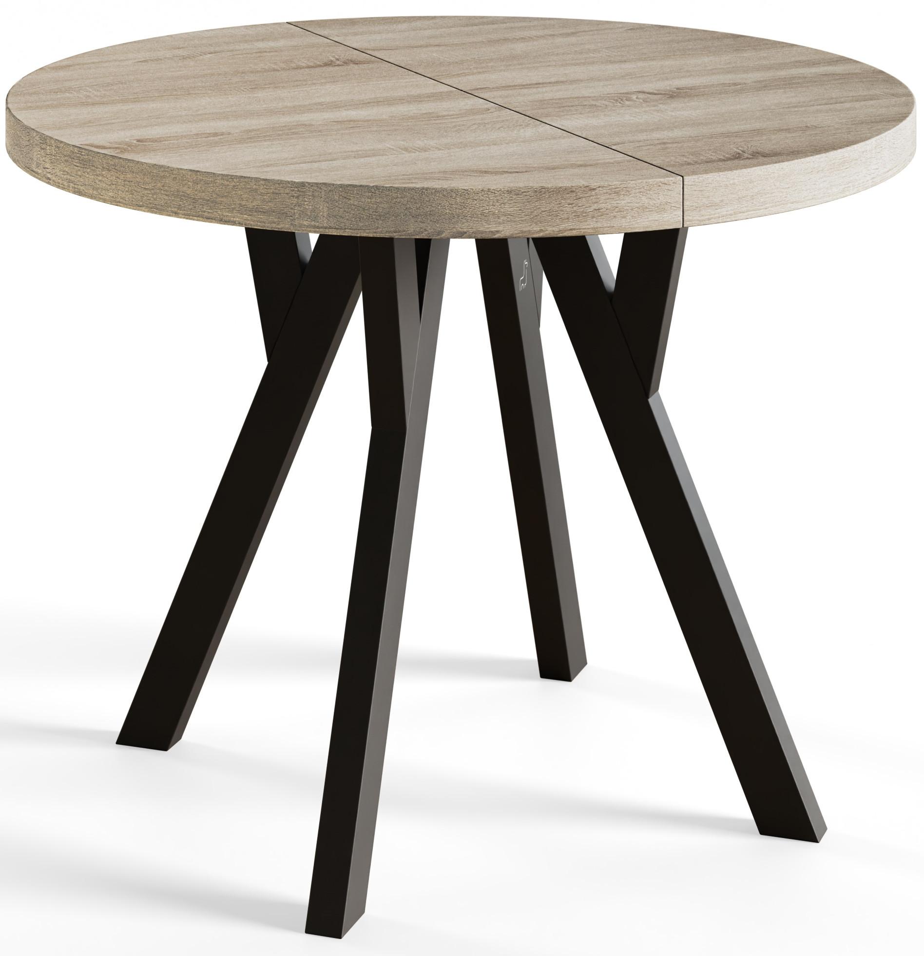 RUNDER Esstisch ausziehbar – Moderner Wohnzimmertisch und Küchentisch – Tisch mit Stabile Konstruktion, Durchmesser 120 cm - 220 cm - Farbe Sonoma - Schwarz/Braun, Holzwerkstoff (120/120/77cm) - Alpi-Möbel