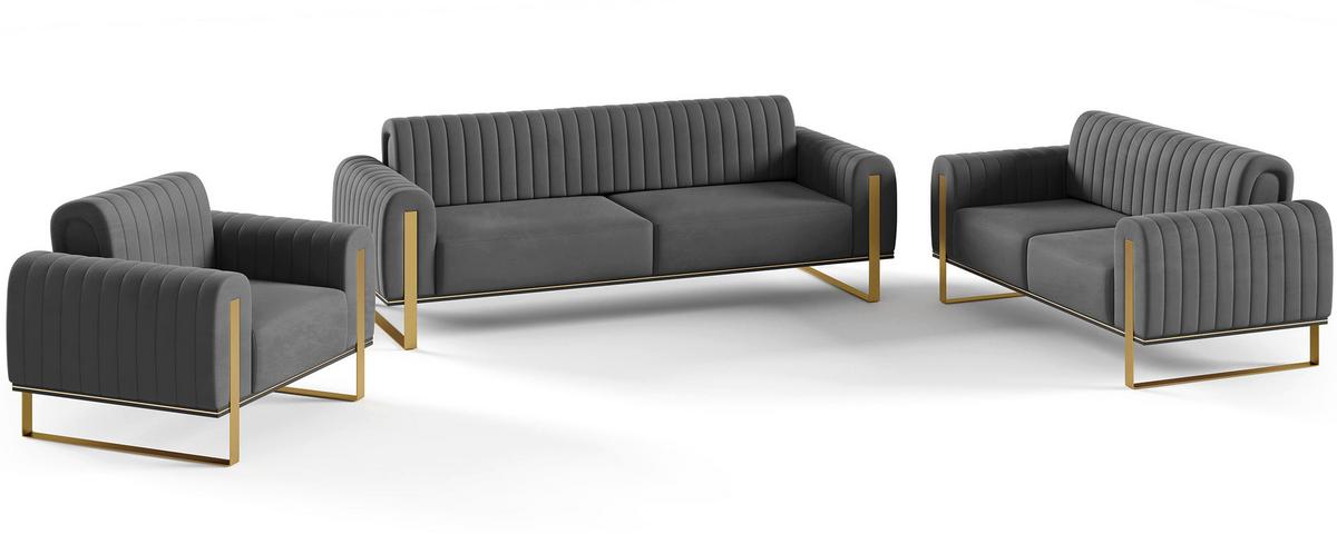 SOFA Parissa 228 cm - Goldfarben/Grau, Textil/Metall (228/79/92cm) - Selsey