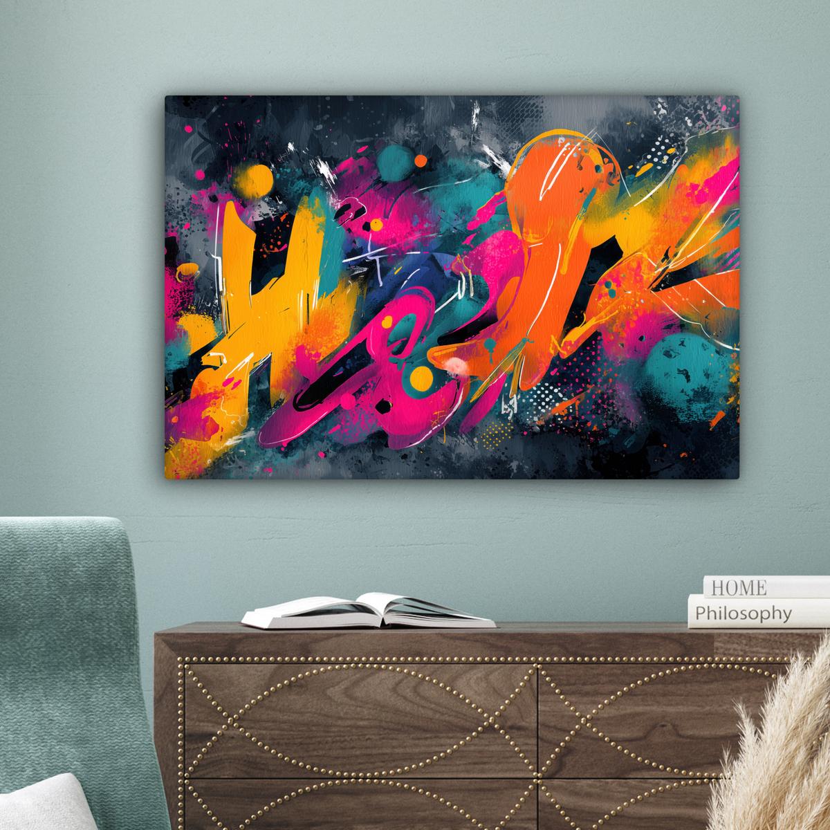 LEINWANDBILD Abstrakt - Graffiti - Farbenfroh - Farbspritzer Gemälde 60x40 cm - Multicolor, Textil (60/40cm) - MuchoWow