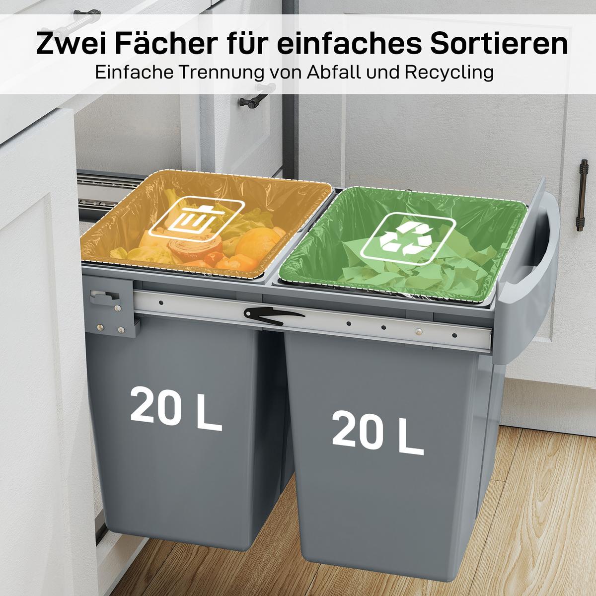 EINBAUMÜLLEIMER Kunststoff Metall Grau - Grau, Kunststoff (33.5/41/52cm) - HOMCOM