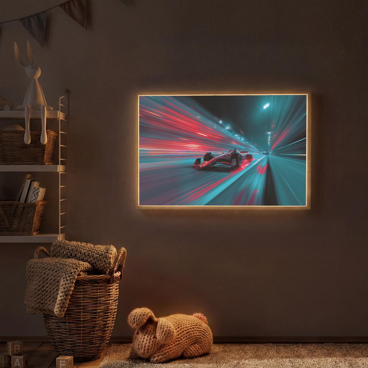 NACHTTISCHLAMPE MIT AKKU Rennwagen - Rot - Geschwindigkeit 100x70 cm - Türkis, Holzwerkstoff (8/100/70cm) - OnlyWow