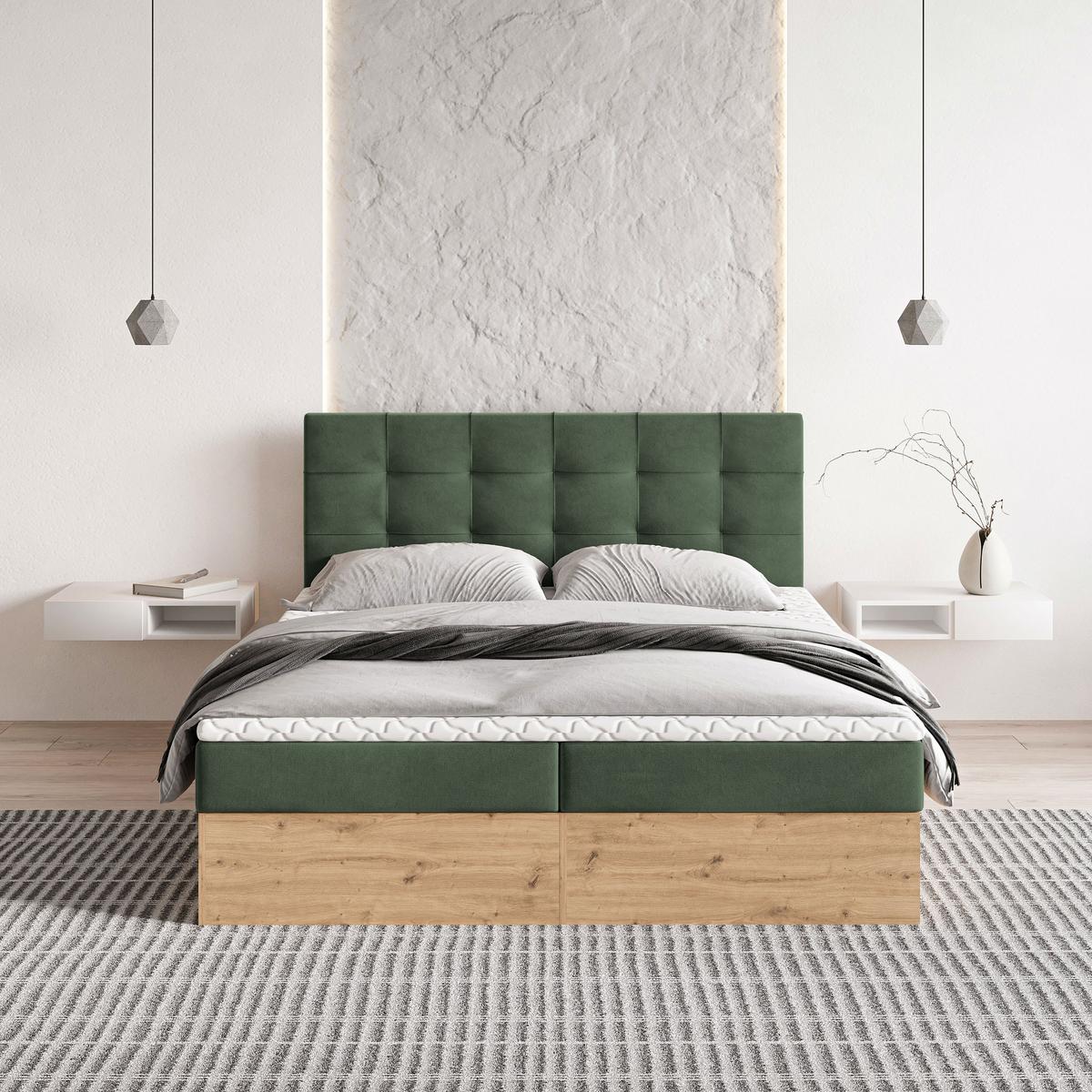 BOXBETT MOLVEN 140x200 cm mit Matratze und Topper - Grün - Grün, Holz (140/200cm) - MASSENO