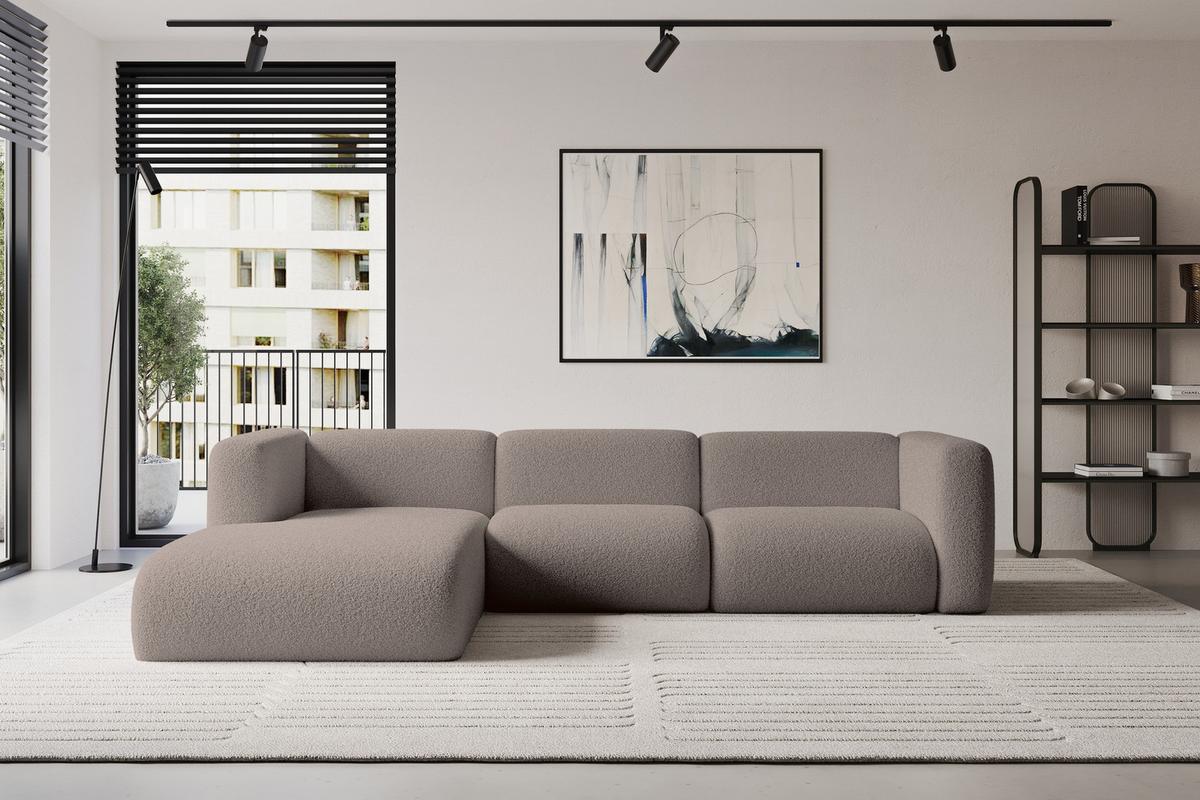 ECKSOFA Ottomane Links MIRA-L2 318x179x89 Braun Bouclé - Dunkelbraun/Schwarz, Holzwerkstoff/Kunststoff (318/179cm) - ALTDECOR