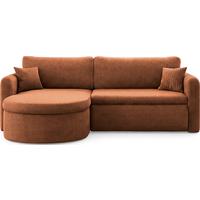 ECKSOFA Cora mit Schlaffunktion & Stauraum, Universell Rechts/Links, Orange Kupfer Cord Chenille 260/82/160 cm - Schwarz/Orange, Kunststoff/Textil (250/160cm) - WFL GROUP