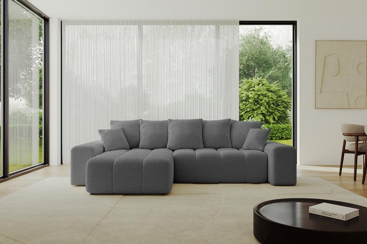 ECKSOFA Ottomane links ENIL-L 297x189x68 Grau Bouclé - Platinfarben, Holzwerkstoff/Kunststoff (297/189cm) - ALTDECOR