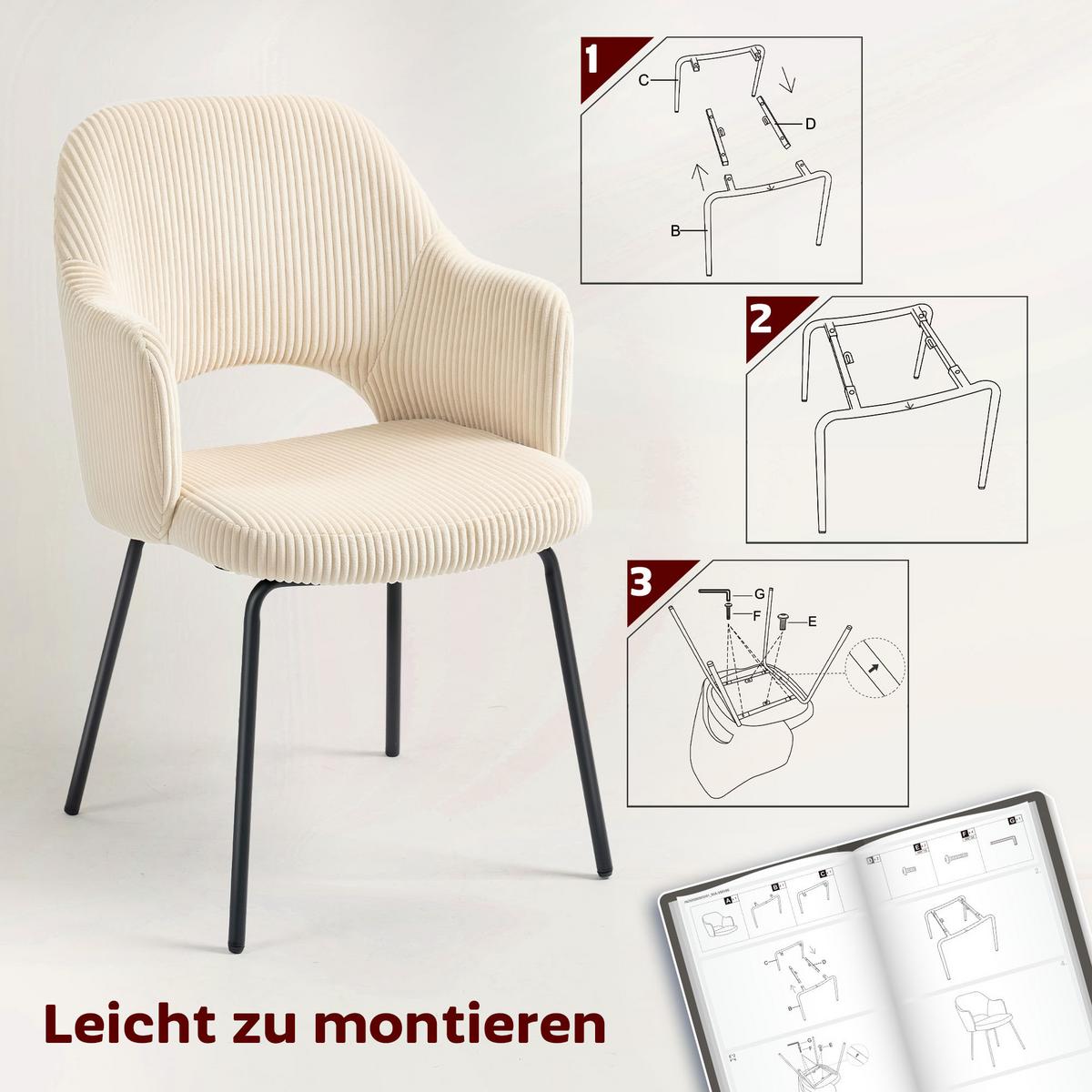 ESSZIMMERSTUHL mit Armlehne Rückenlehne gepolsterte Sitzfäche Beige - Beige/Schwarz, Textil/Metall (57/85.5/62.5cm) - HOMCOM