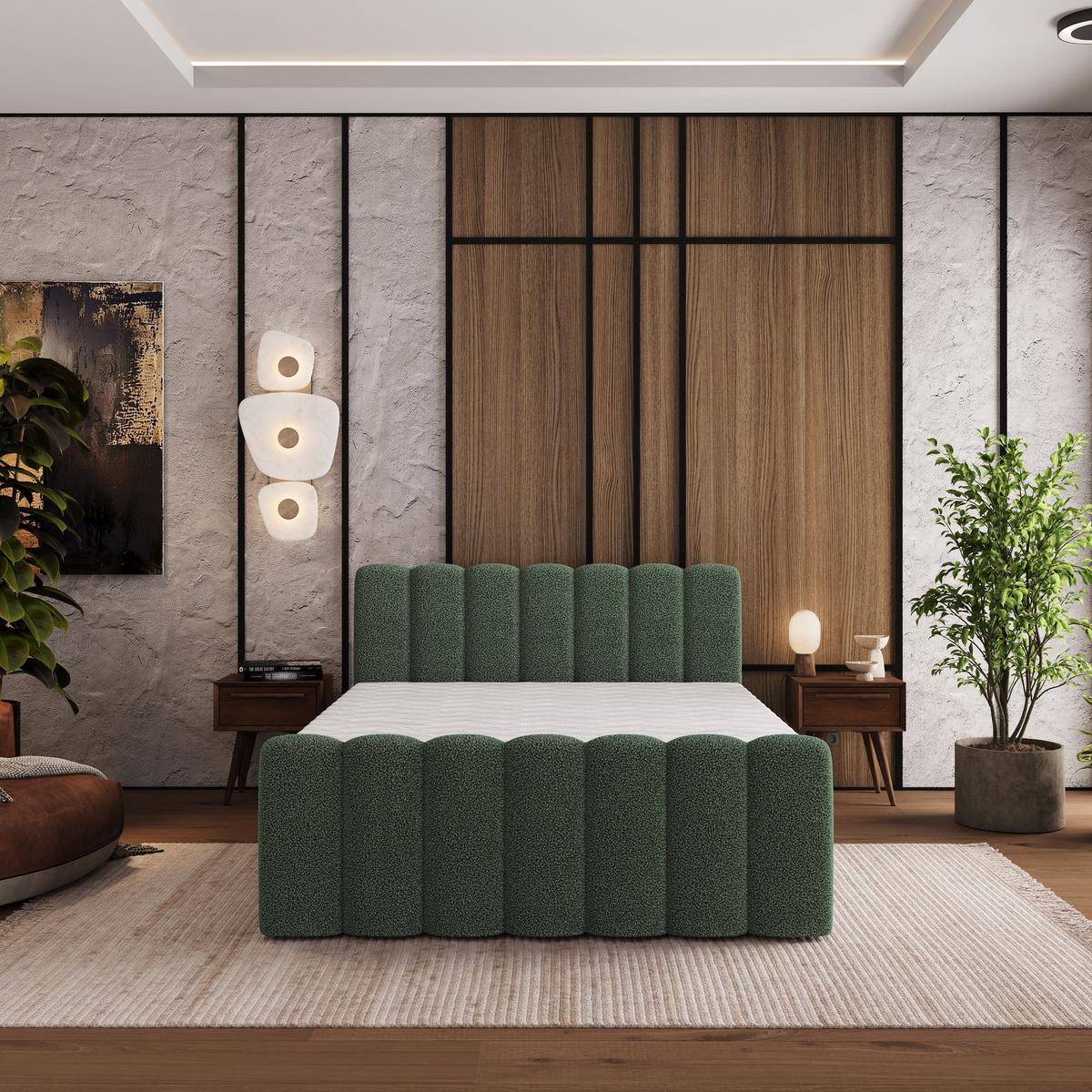 BOXBETT CELLA 140x200 cm mit Matratze und Topper - Grün - Grün, Holz (140/200cm) - MASSENO
