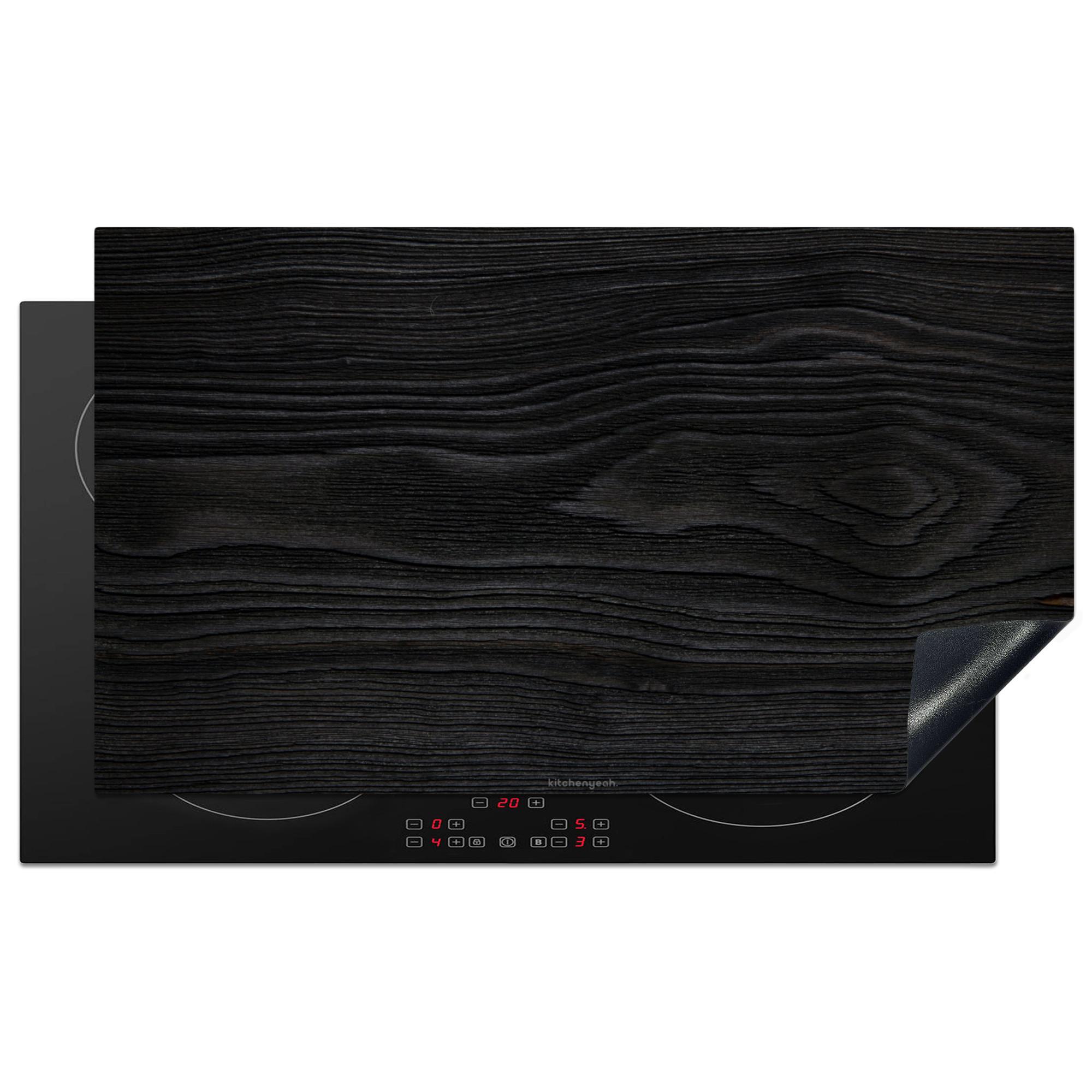 HERDABDECKPLATTE Schwarz - Holzoptik Induktionsschutz 91.2x52 cm - Schwarz, Kunststoff (91.2/52/0.2cm) - MuchoWow