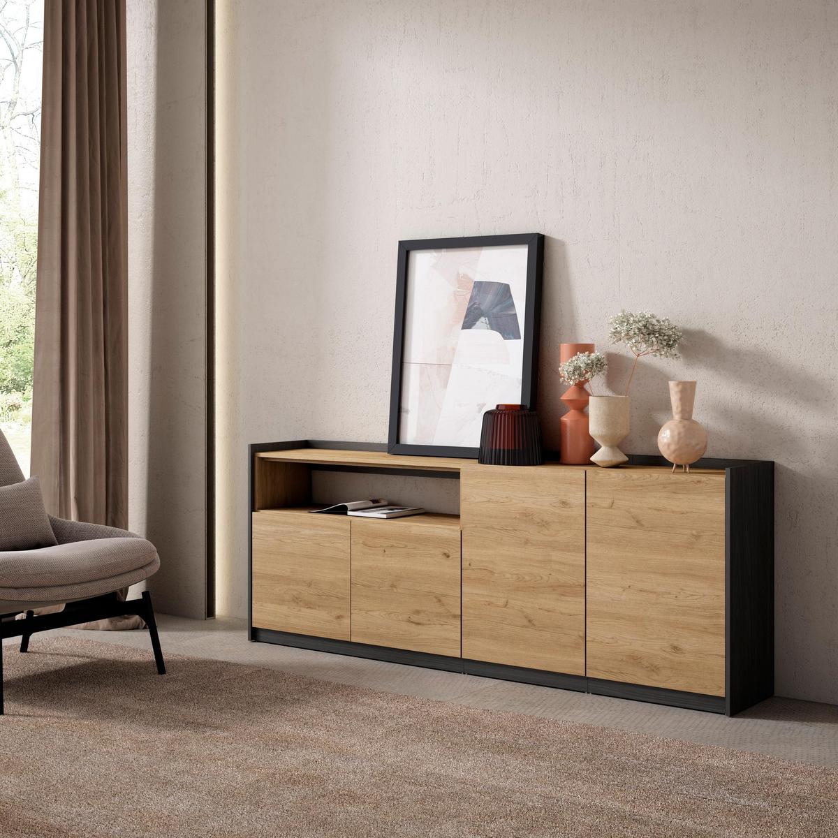 SIDEBOARD, Highboard, Eiche Schwarz, 207/37/80cm - Eichefarben, Holzwerkstoff (207/80/37cm) - Skraut Home